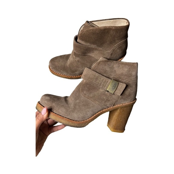 UGG Australia Tan Suede Shearling Brienne Buckle Tab Ankle Boots Size 7 - Picture 7 of 7